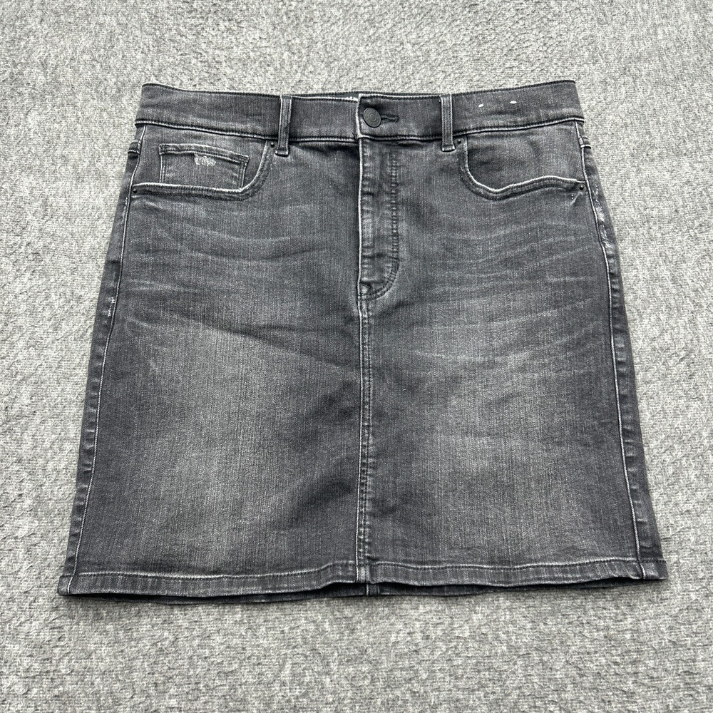 Express Skirt 12 Black Faded Denim Stretch Pencil Midi High Rise Jean